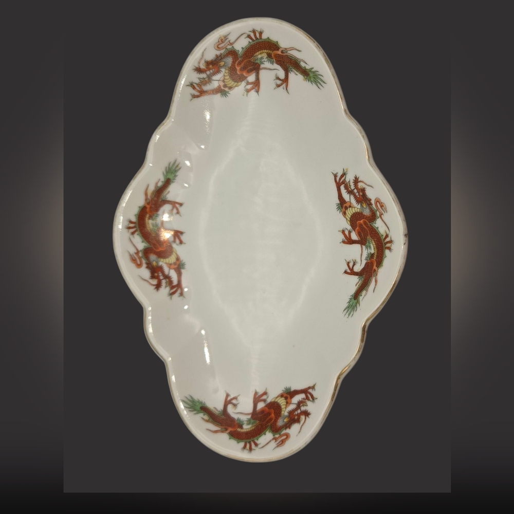 MCM Rare Vintage Dragon Dish Cherry Japan Trinket Bowl Asian Restaurant Ware
